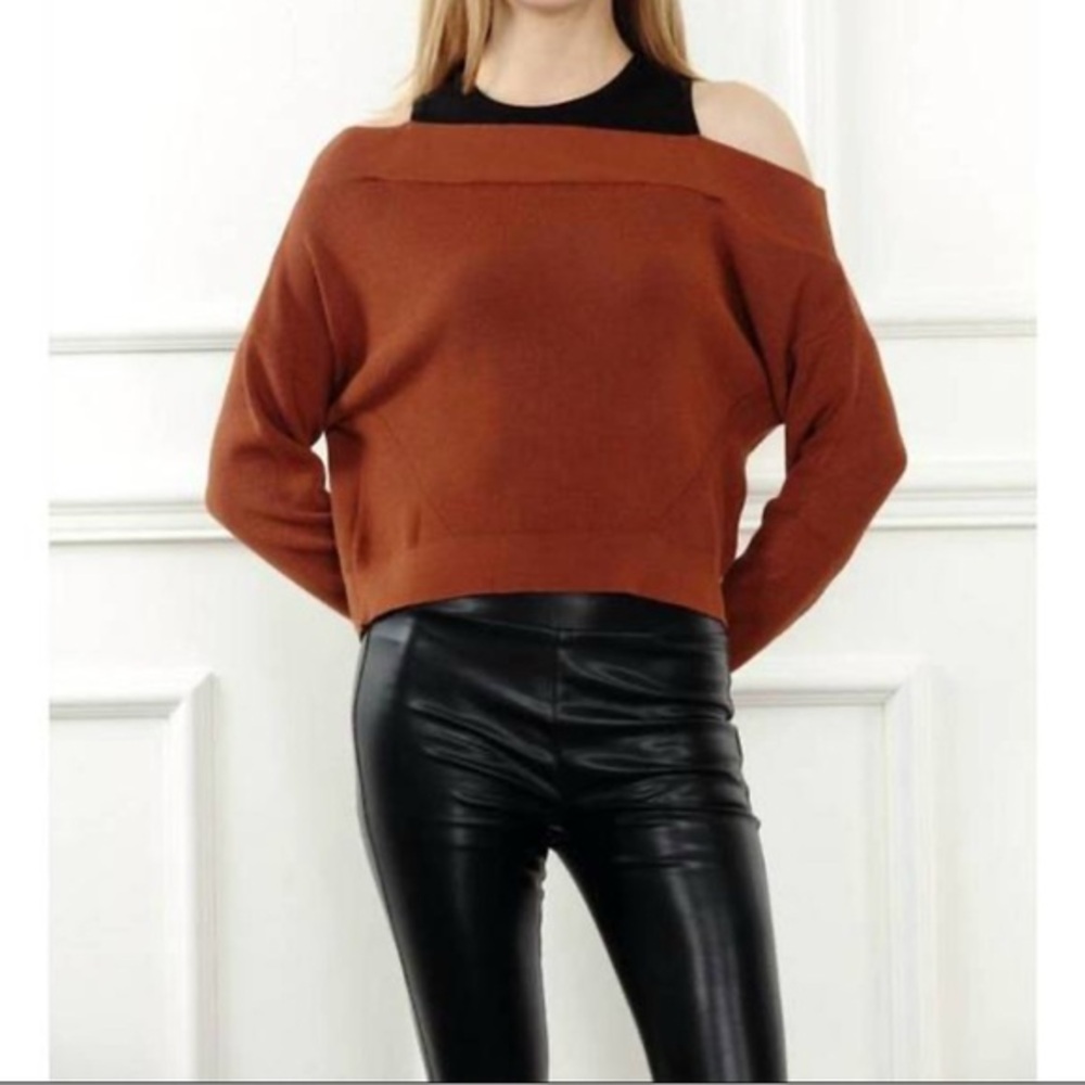 ZERO DEGREE CELSIUS twofer drop shoulder sweater in mocha/black size M